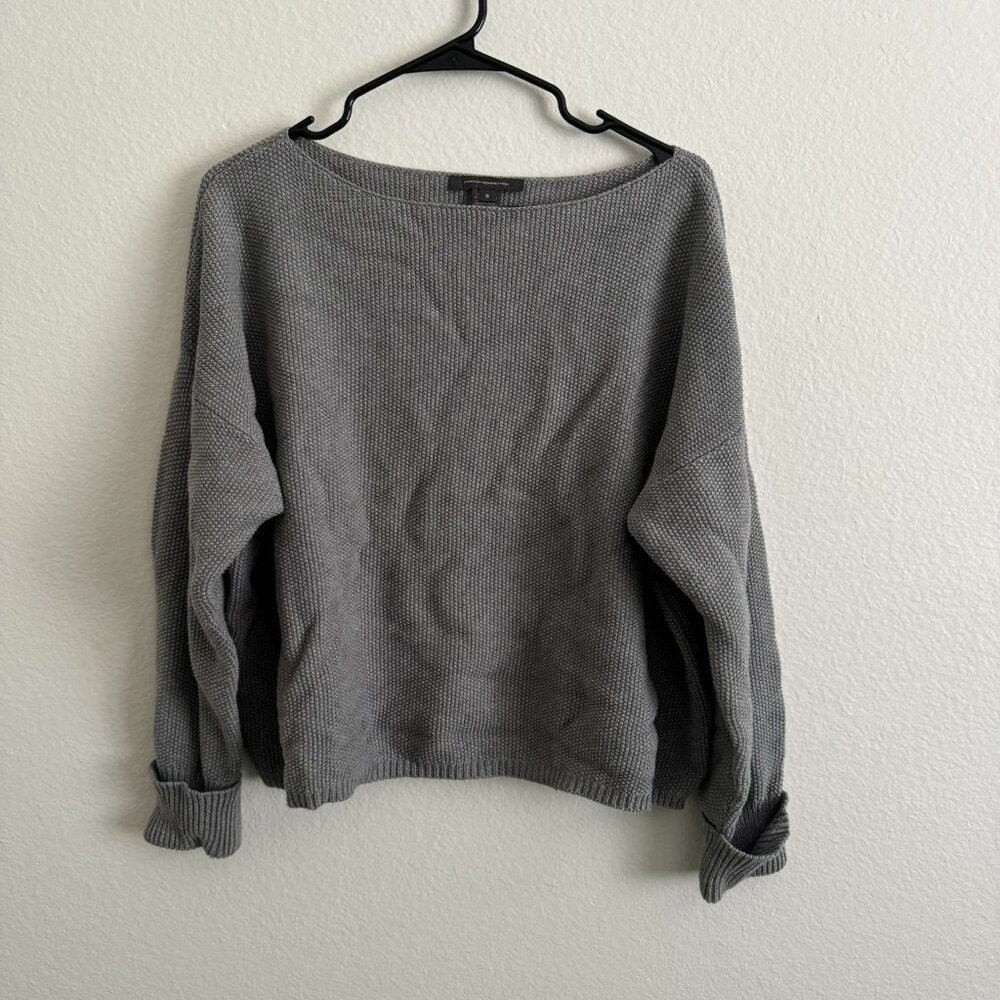 French Connection Millie Mozart Knits Cotton Boat Neck Sweater Grey Small